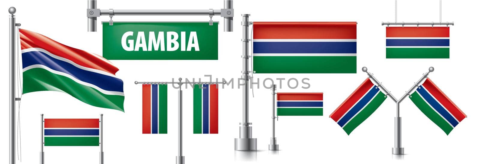 Vector set of the national flag of Gambia in various creative designs.