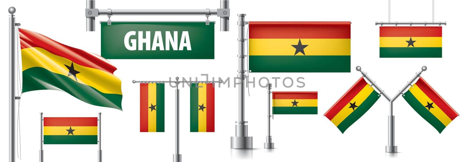 Vector set of the national flag of Ghana in various creative designs by butenkow