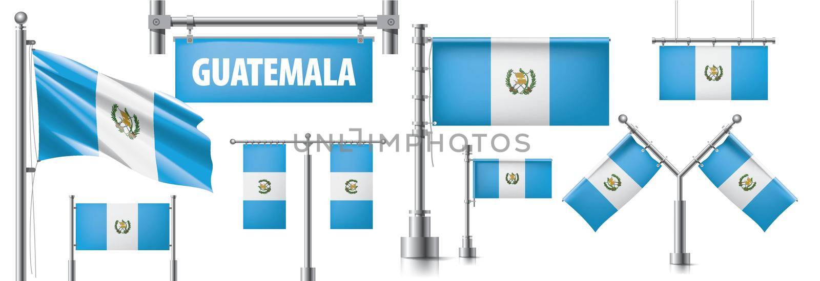 Vector set of the national flag of Guatemala in various creative designs.