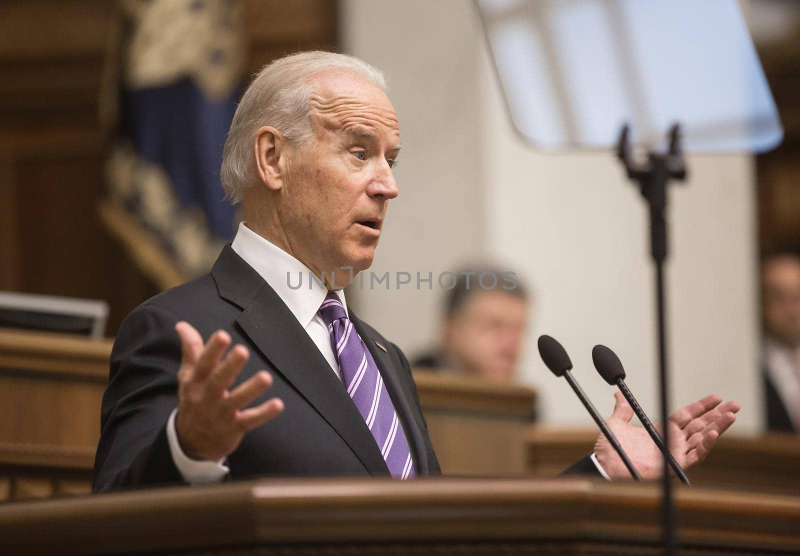 KIEV, UKRAINE - Dec 08, 2015: Vice president of USA Joseph Biden during his speech in the Verkhovna Rada of Ukraine, Kiev