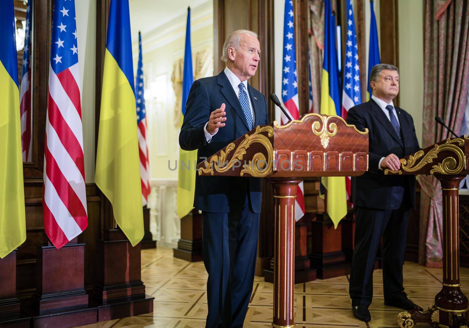 KIEV, UKRAINE - Dec 07, 2015: vice president of USA Joe Biden and President of Ukraine Petro Poroshenko during their press conference in Kiev