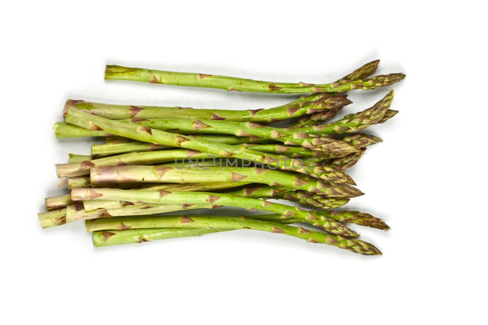 Bunch of fresh raw garden asparagus isolated on white background. Green spring vegetables. by marylooo