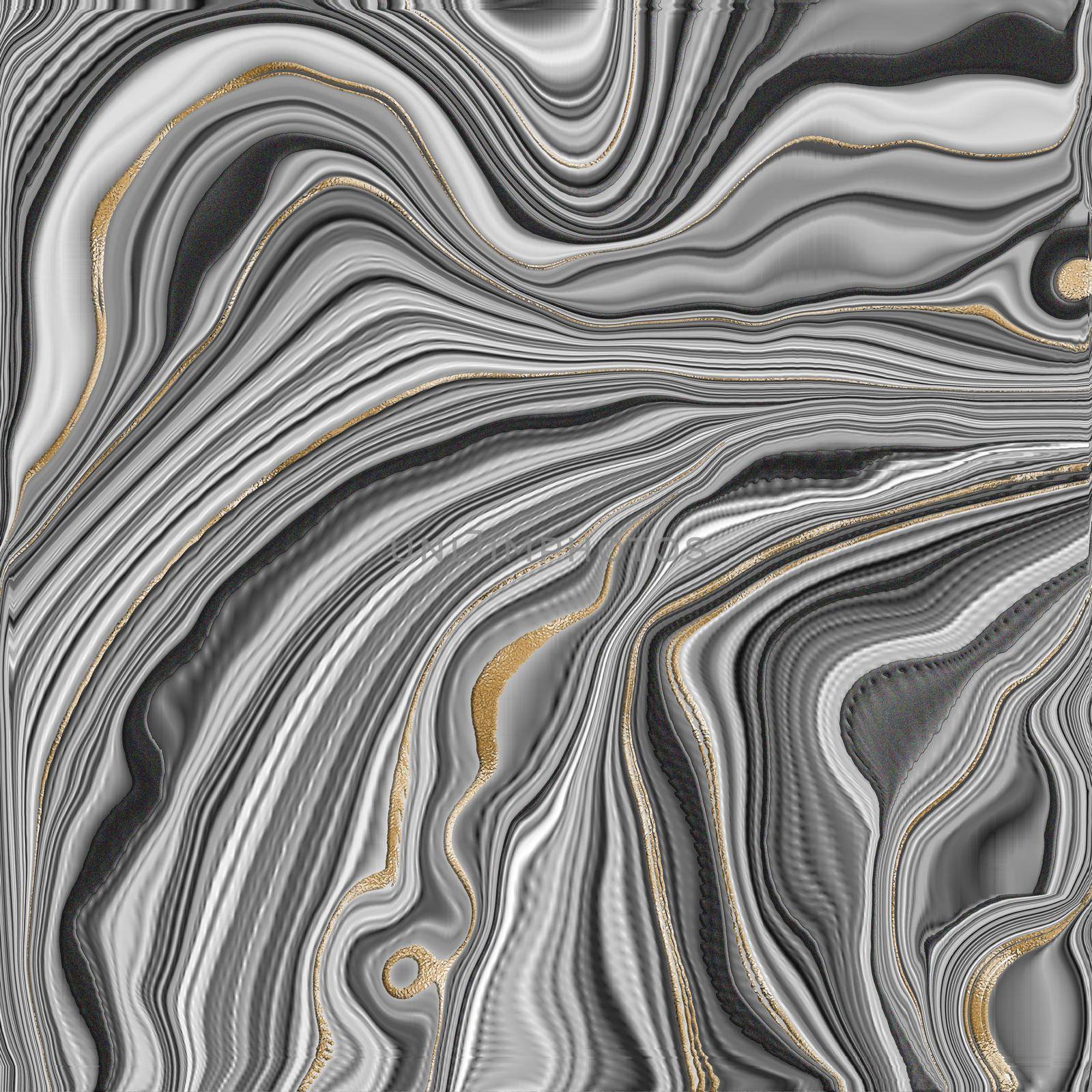 Beautiful grey curly marble agate with golden veins. Abstract marbling agate texture and shiny gold background. Fluid marbling effect . illustration