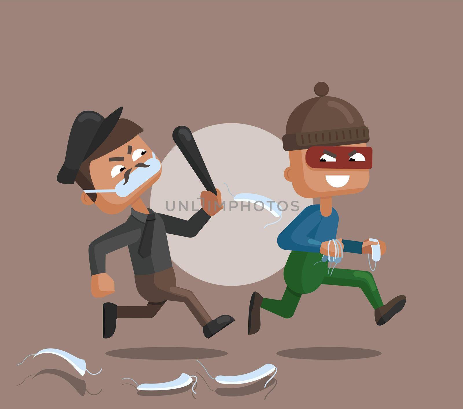 Vector cartoon illustration of a police officer and thief by Lenkapenka