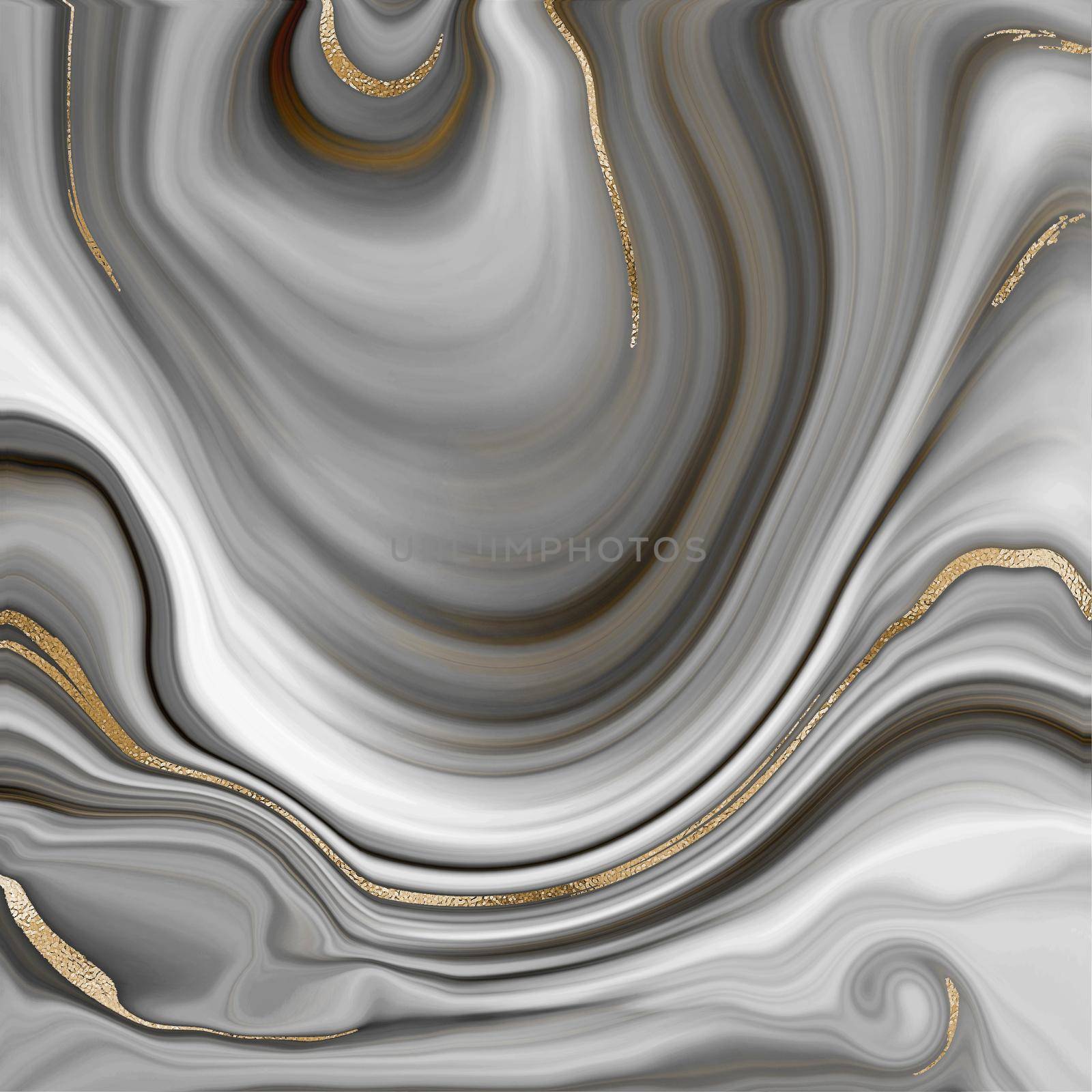 Liquid abstract marble agate background with gold glitter splatter texture. Fluid marbling effect with gold vein. Illustration