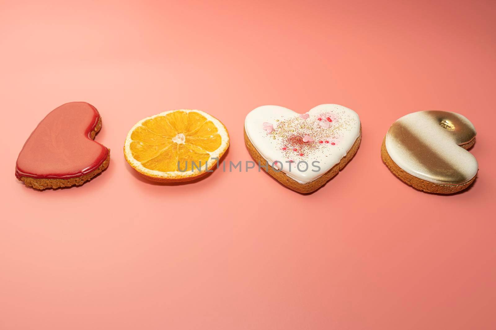 the word love is laid out from ginger cookies. High quality photo