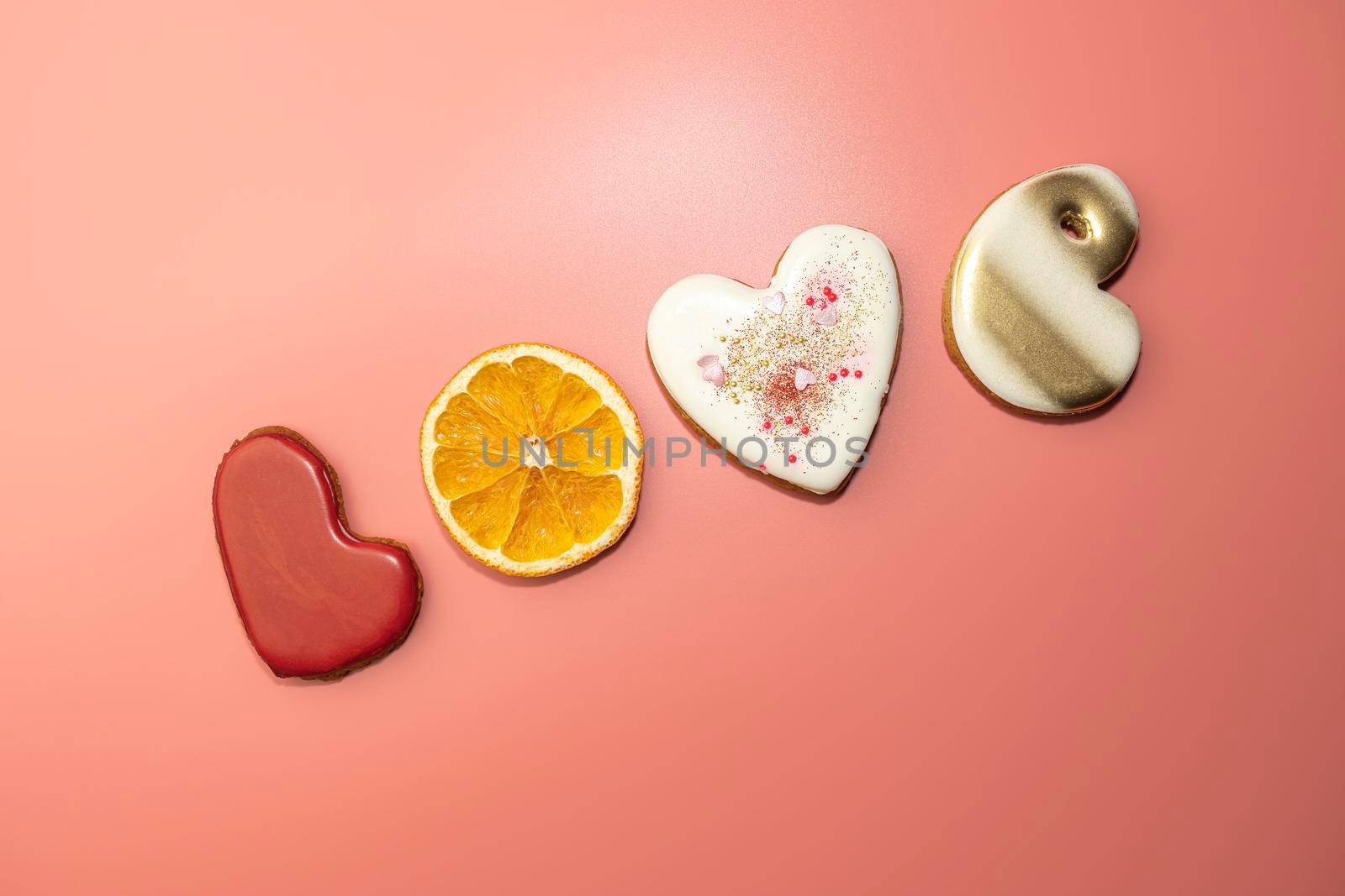 the word love is laid out from ginger cookies. High quality photo