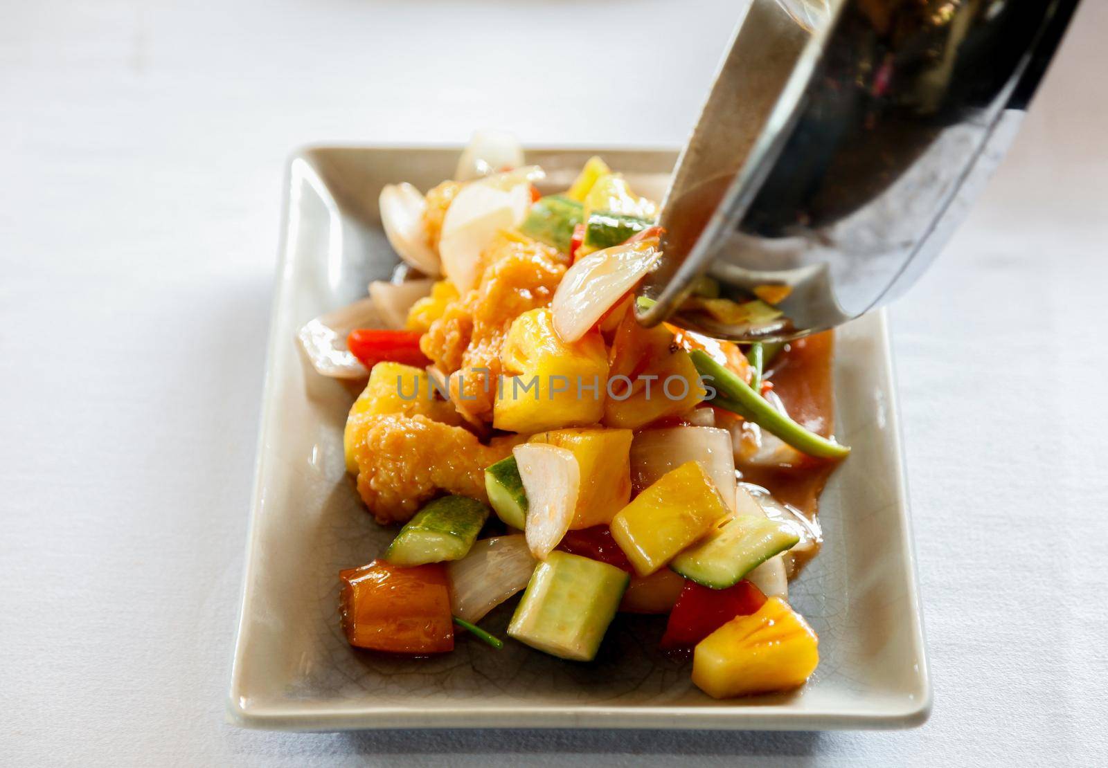 Stir fries mixed vegetable  with spice sauce.