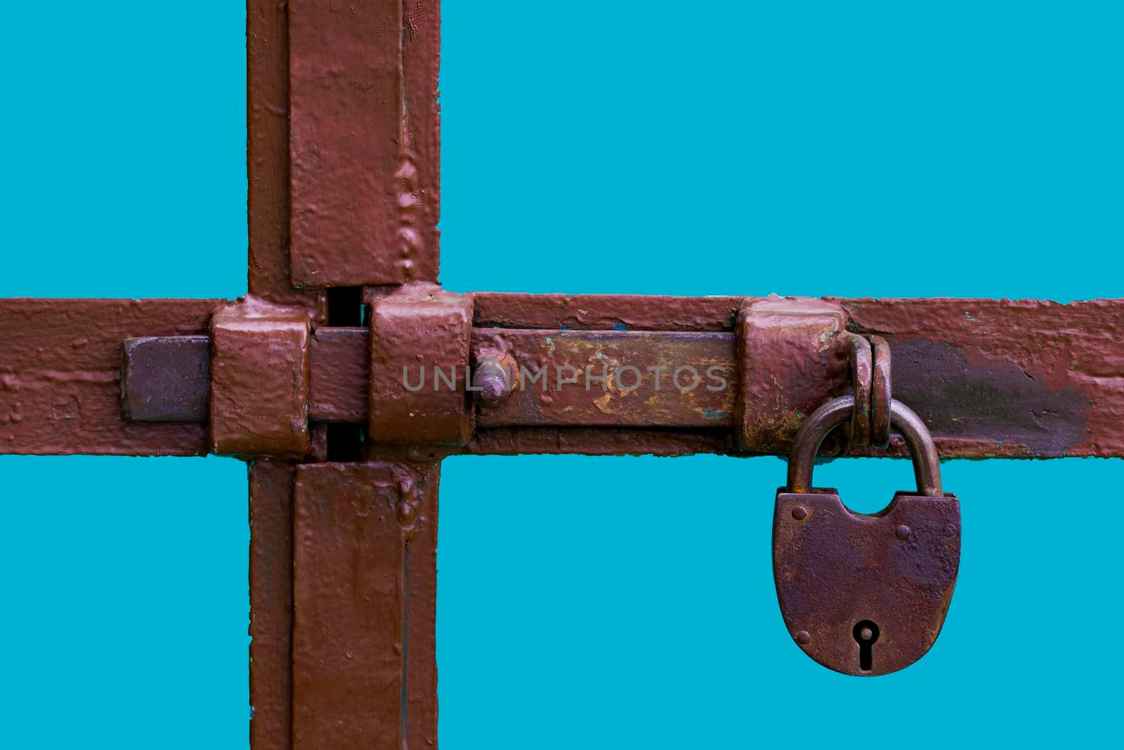On a blue background. View from the front.