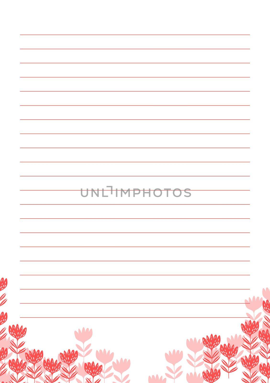 Grid paper. Abstract striped background with color horizontal lines. Printing paper note on floral background. Optimal A5 size. Geometric pattern for school, copybooks, notebooks, diary, notes, books