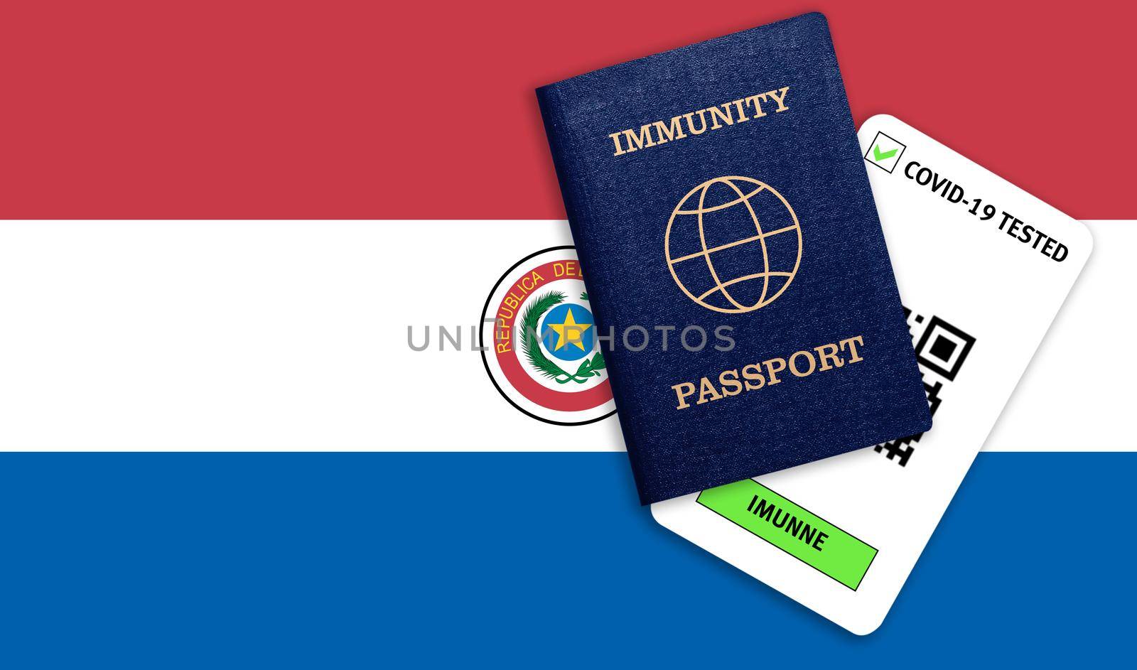 Immunity passport and test result for COVID-19 on flag of Paraguay by galinasharapova