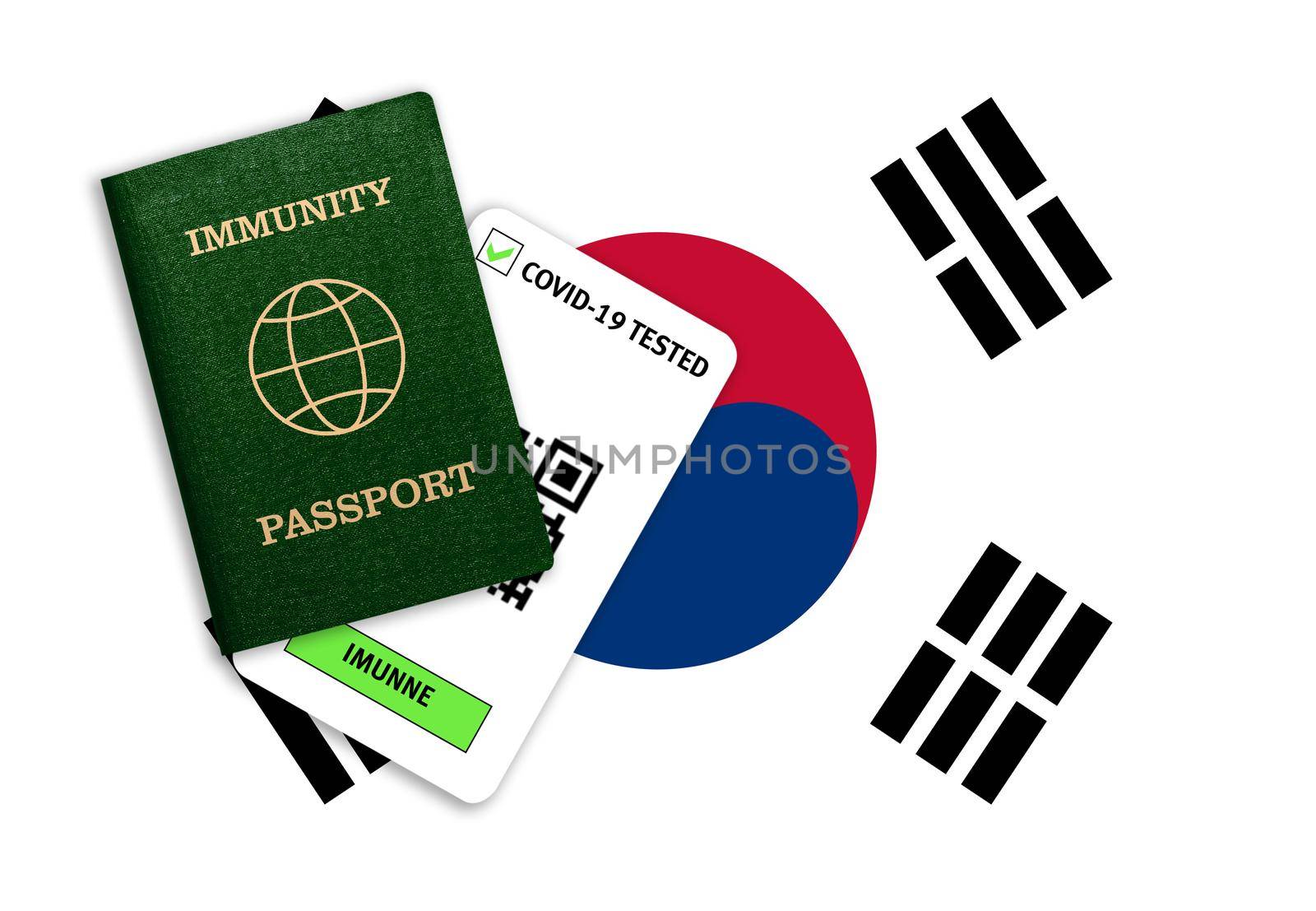 Immunity passport and test result for COVID-19 on flag of South Korea by galinasharapova