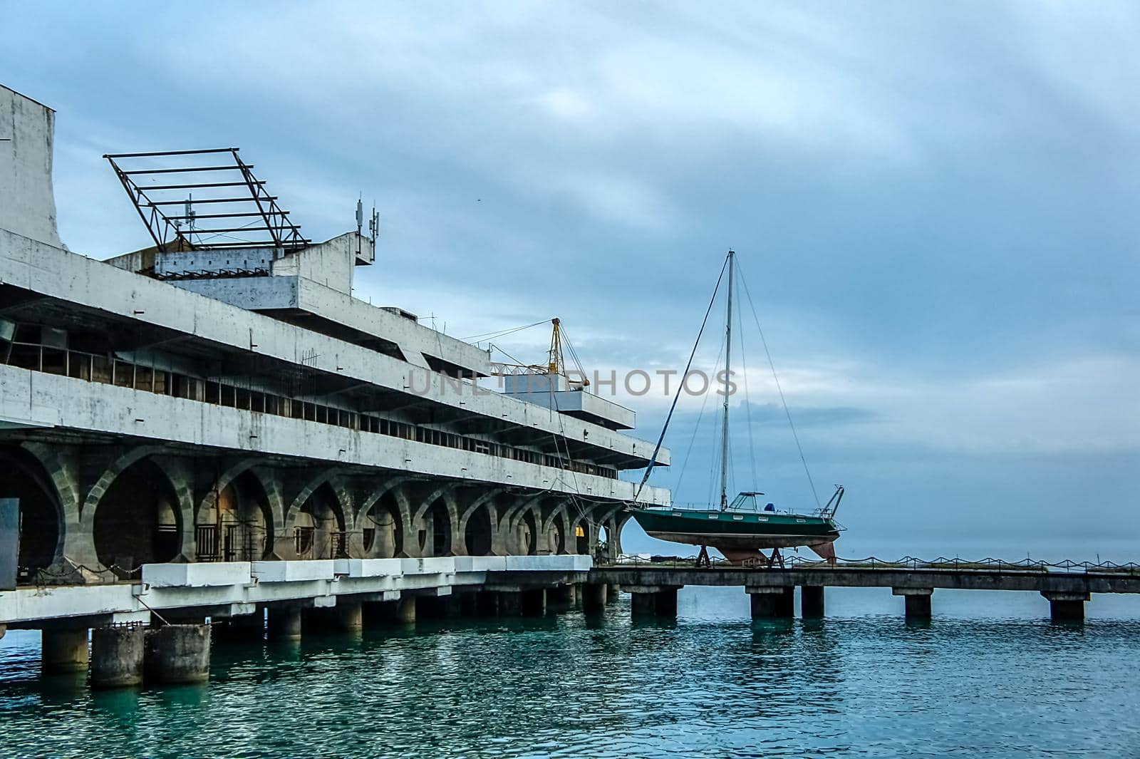 Sea station in Sukhumi, Abkhazia. The building of the Soviet period.