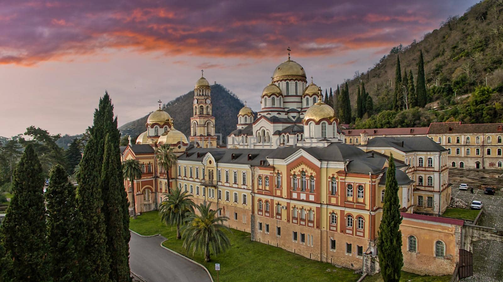 Novy Afon, Abkhazia. Landscape with views of the new Athos Christian monastery.