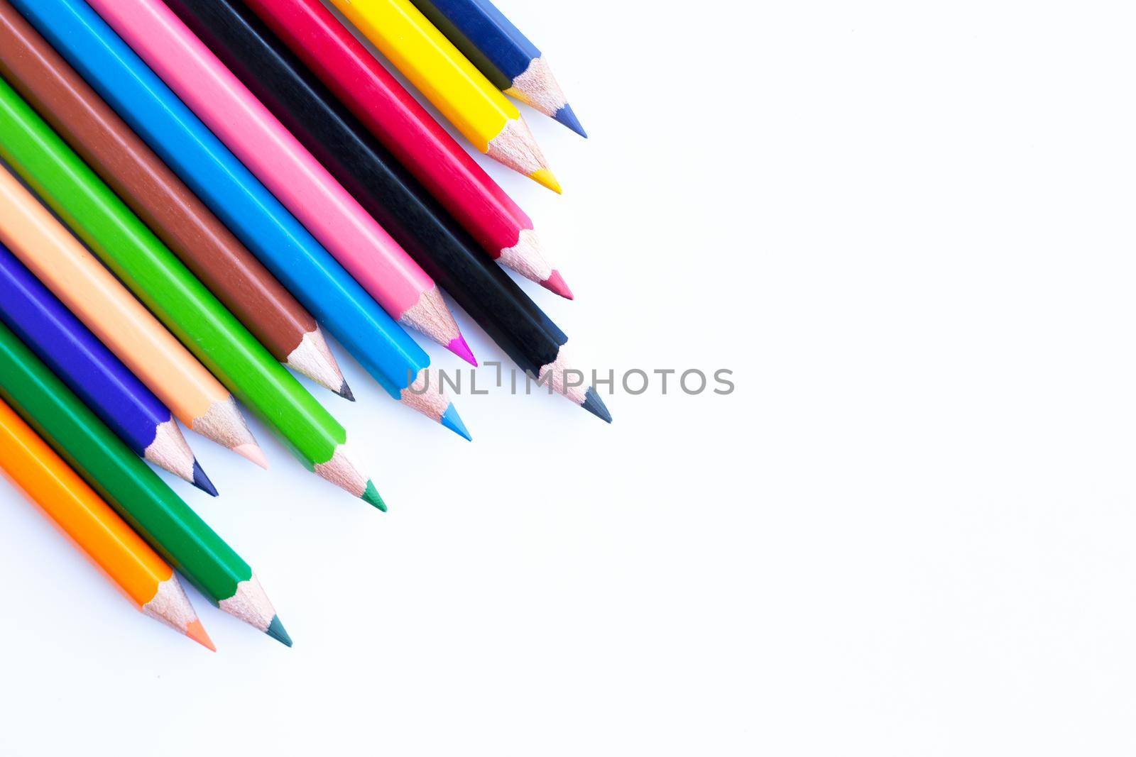 Colorful pencils isolated on white background.