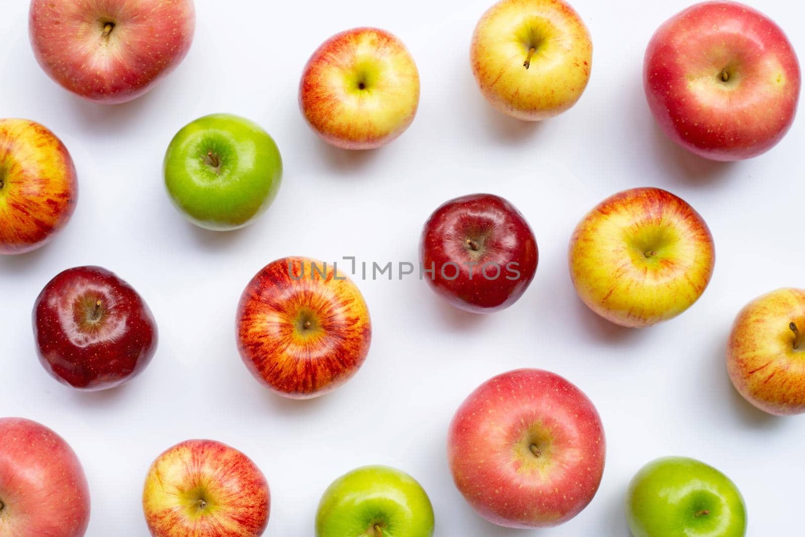 Fresh apples on white background. Top view