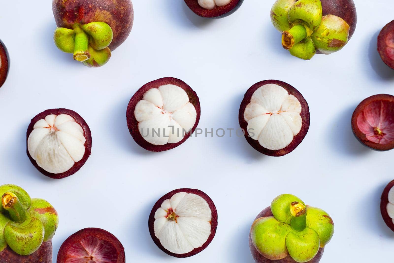 Mangosteen on white background.