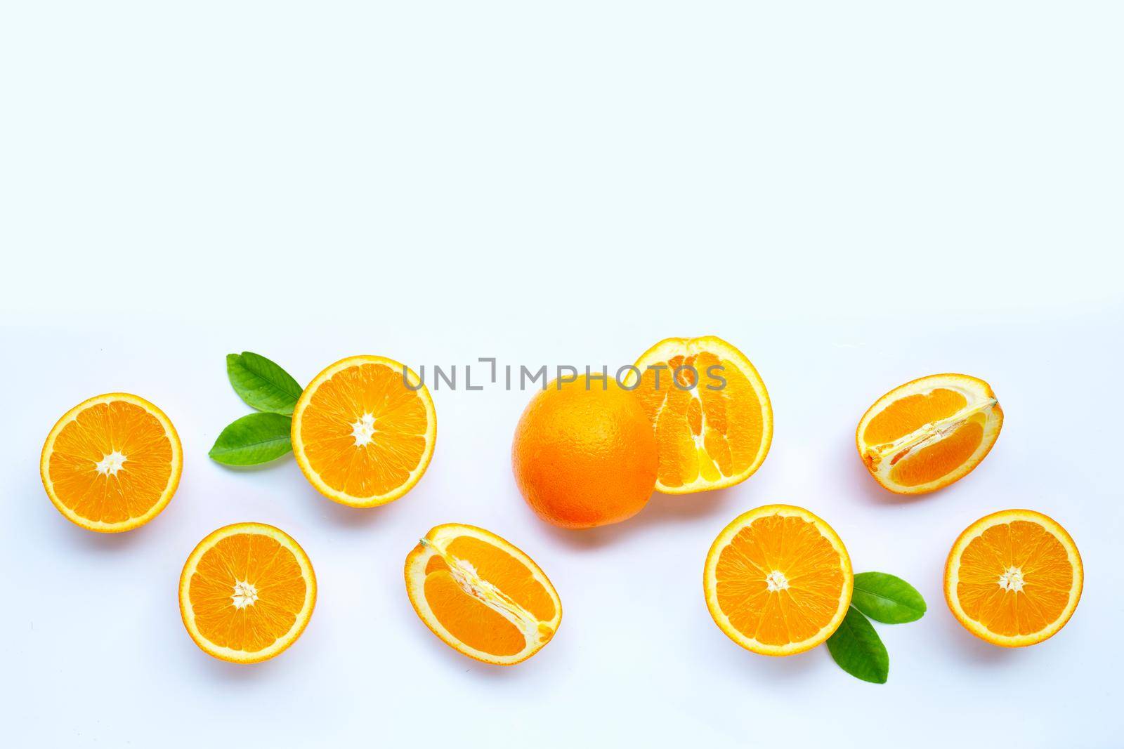 High vitamin C, Juicy and sweet. Fresh orange fruit on white background.