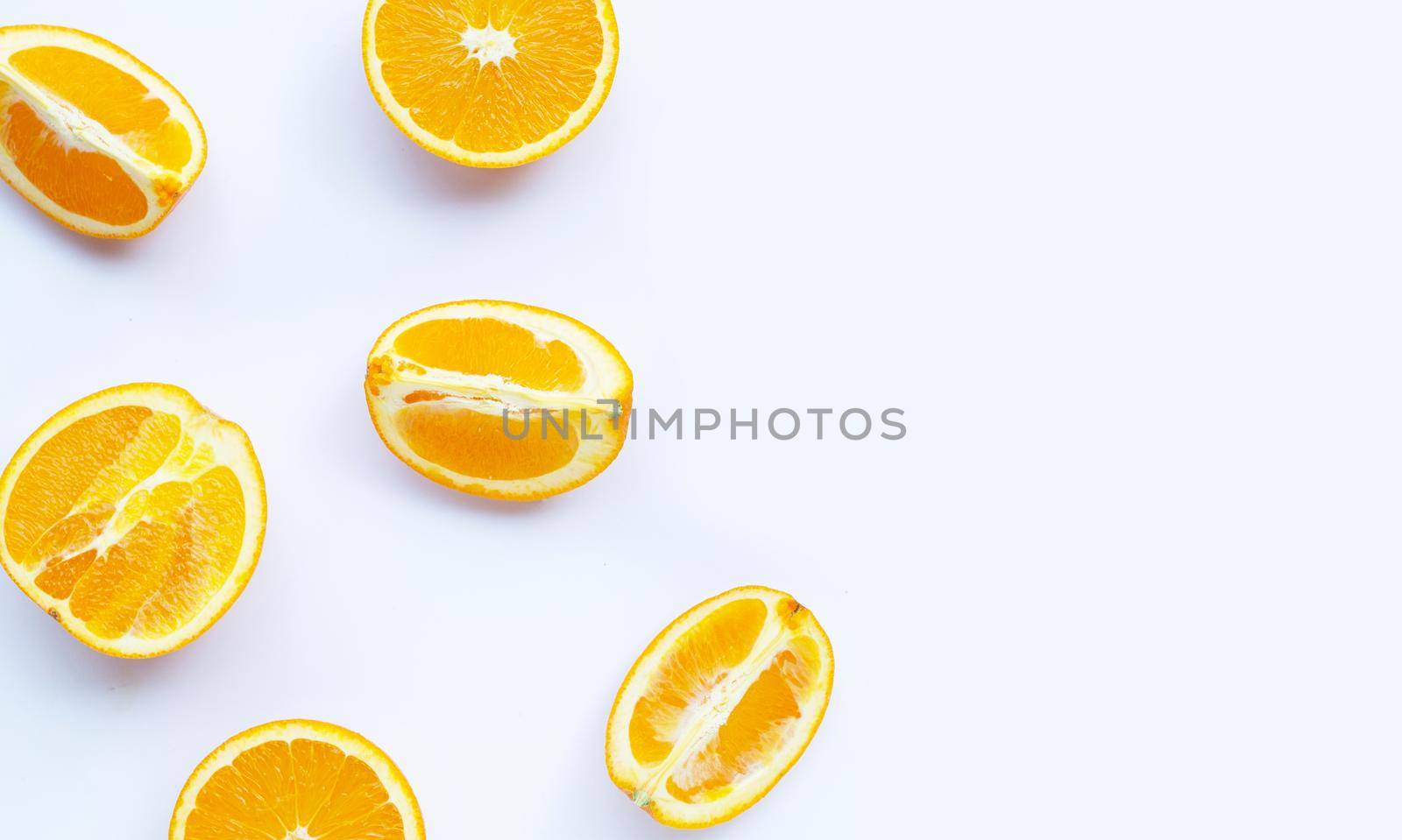 High vitamin C, Juicy and sweet. Fresh orange fruit on white background.