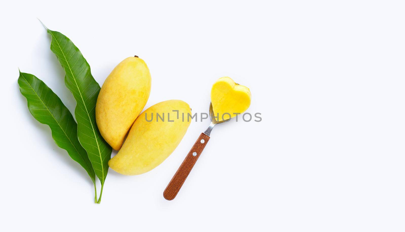 Tropical fruit, Mango on white background. Copy space