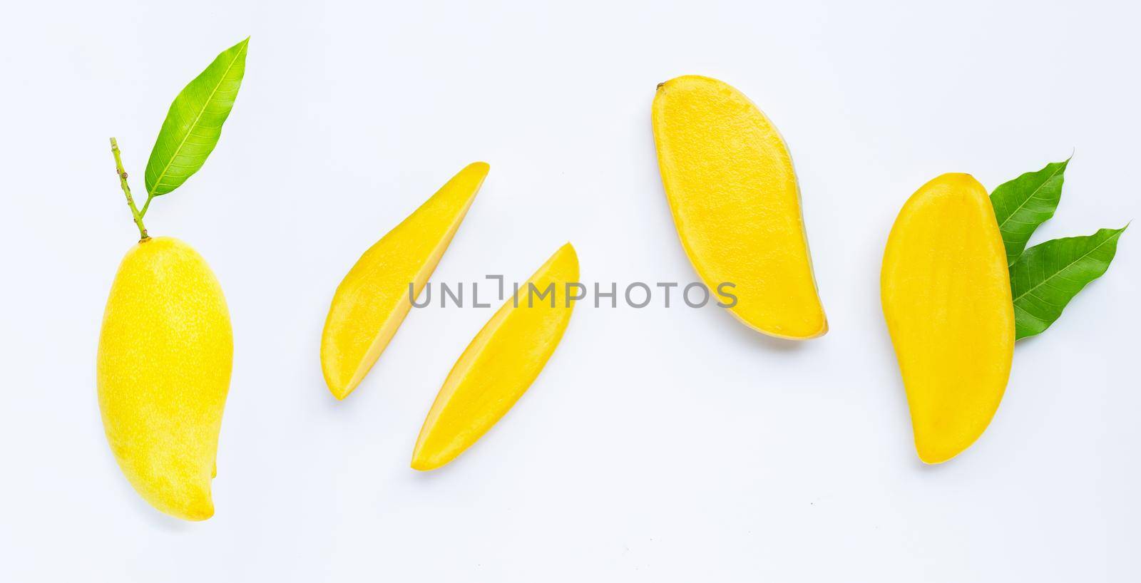 Tropical fruit, Mango on white background. Top view