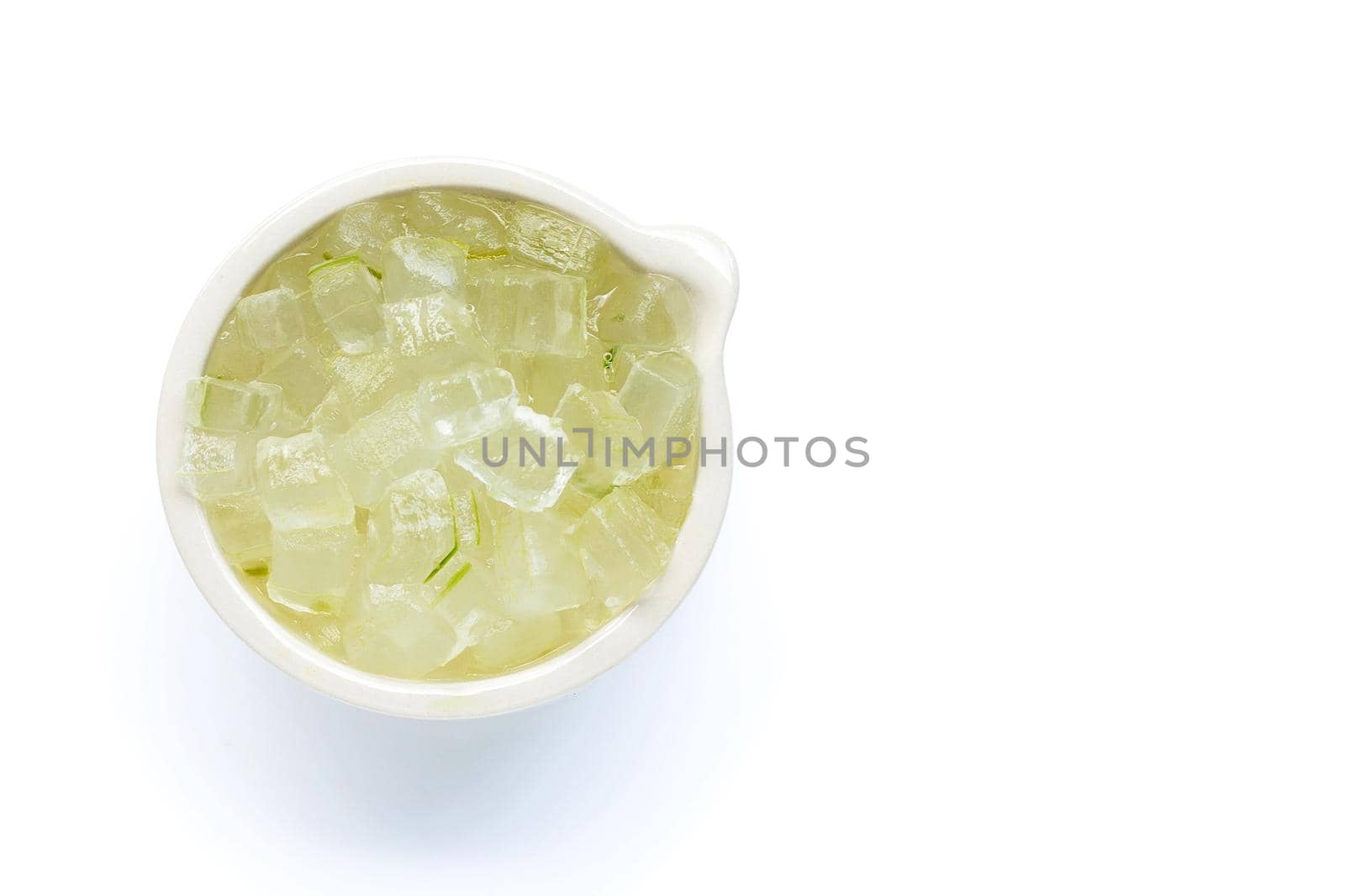 Aloe vera gel is a popular medicinal plant for health and beauty, on a white background.