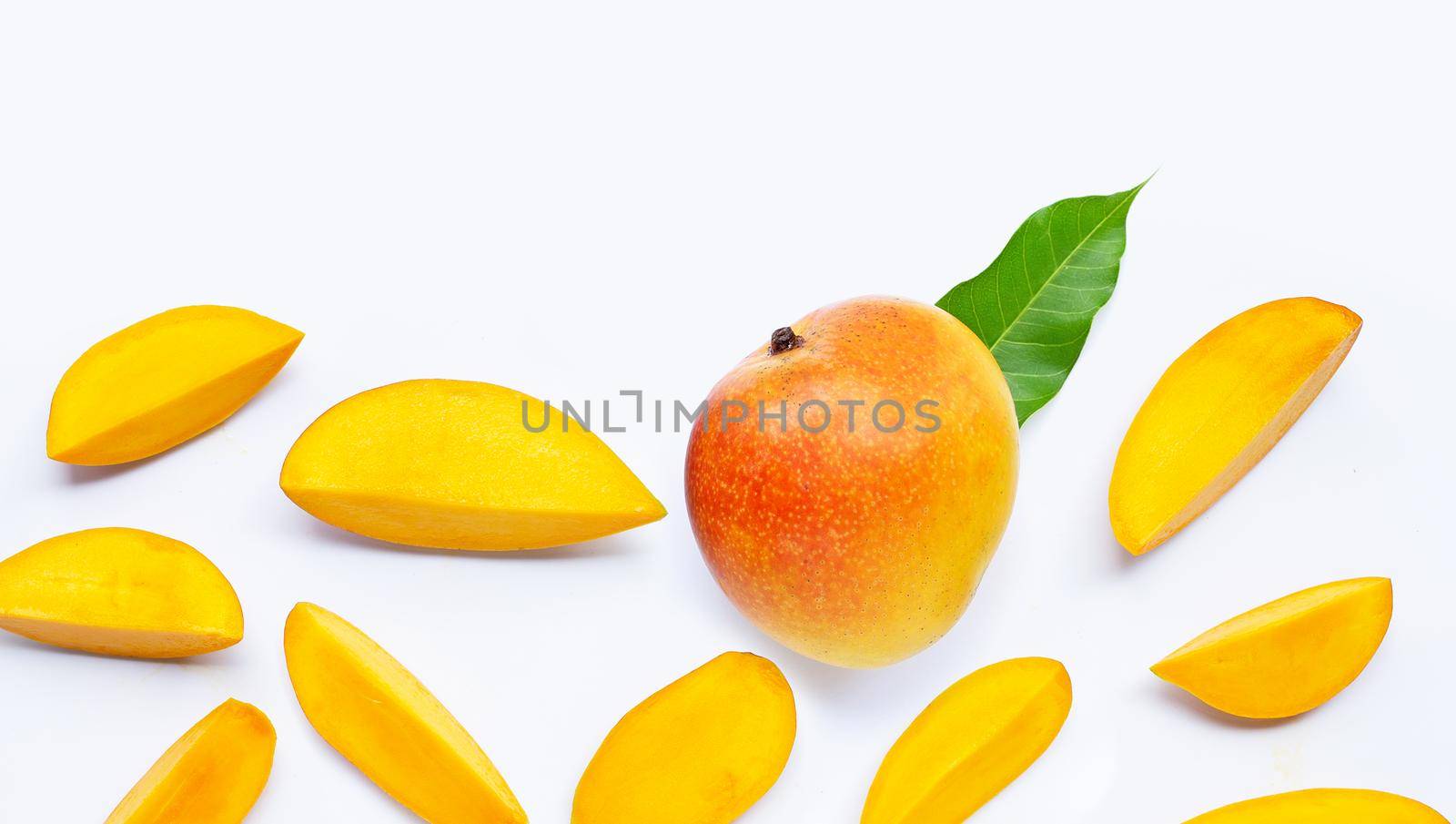 Tropical fruit, Mango  on white background. Top view
