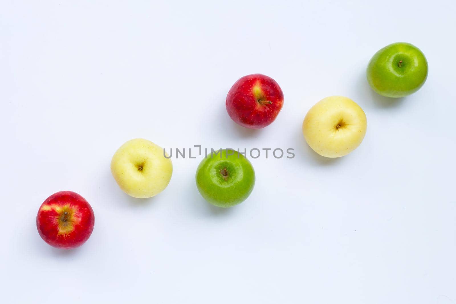 Fresh apples on white background. Top view