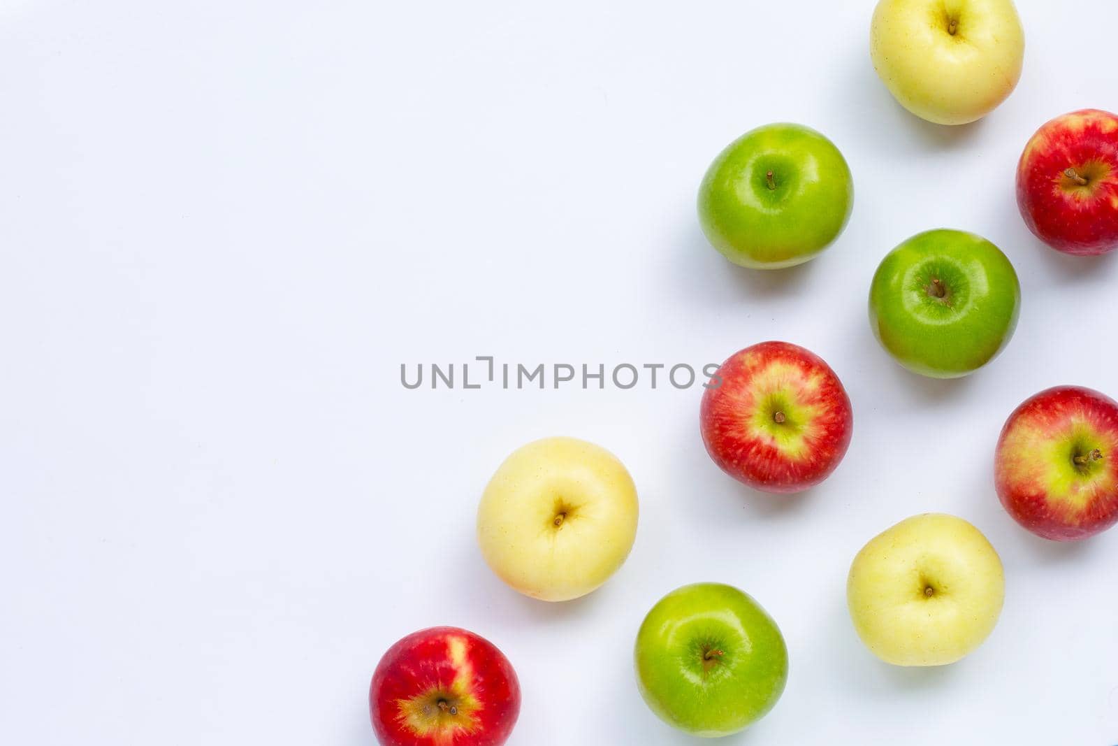 Fresh apples on white background. Top view