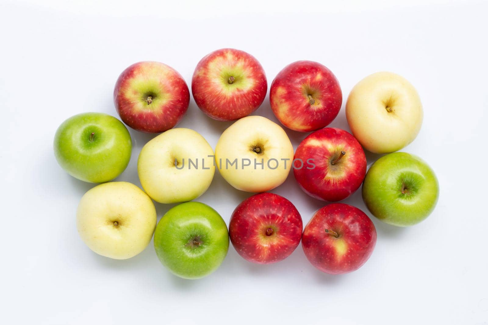 Fresh apples on white background. Top view