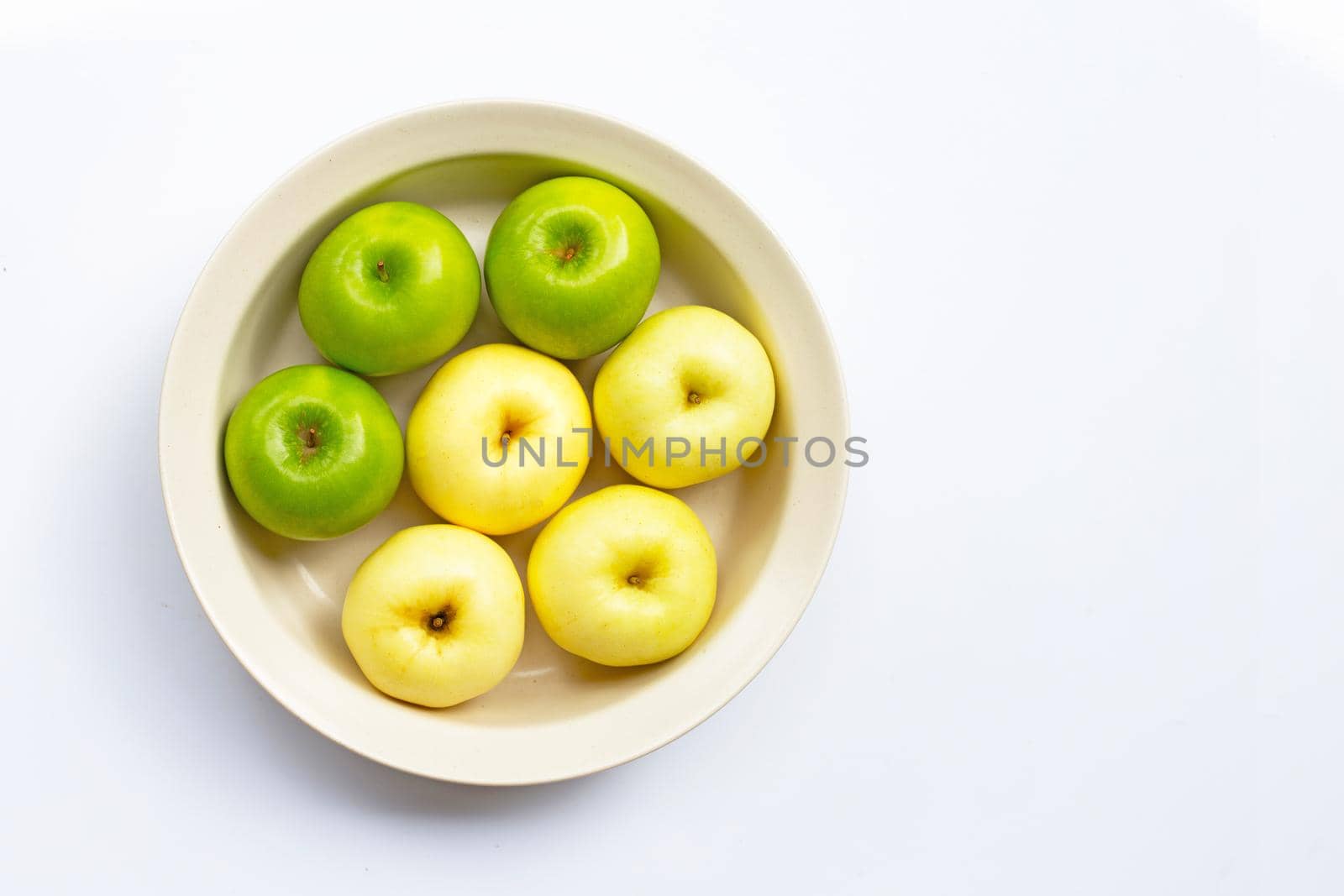 Fresh apples on white background. Top view