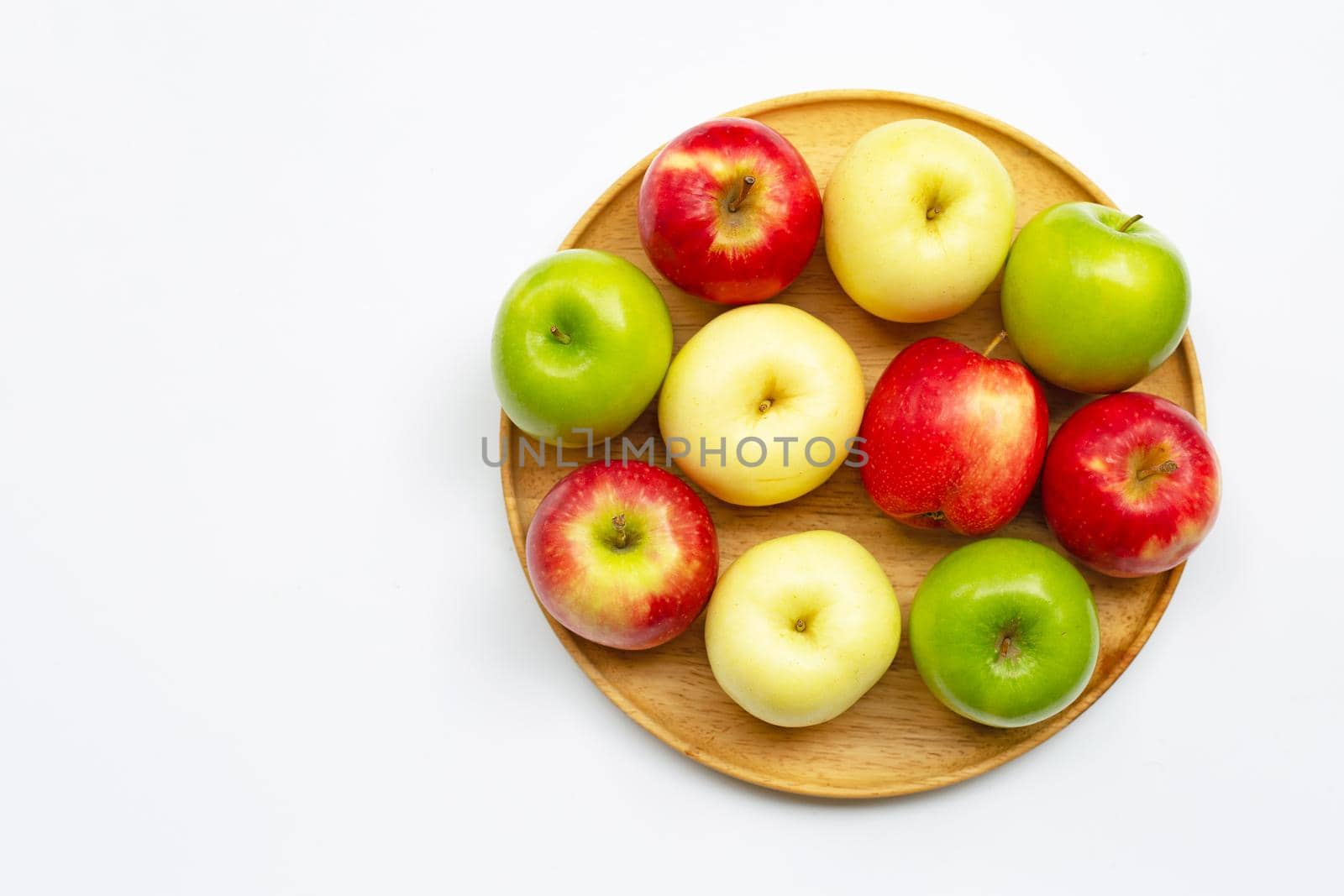 Fresh apples on white background. Top view