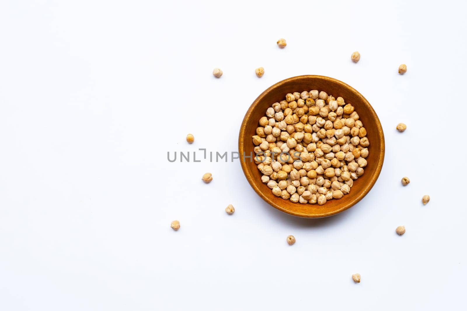 Chickpeas on white background. Top view
