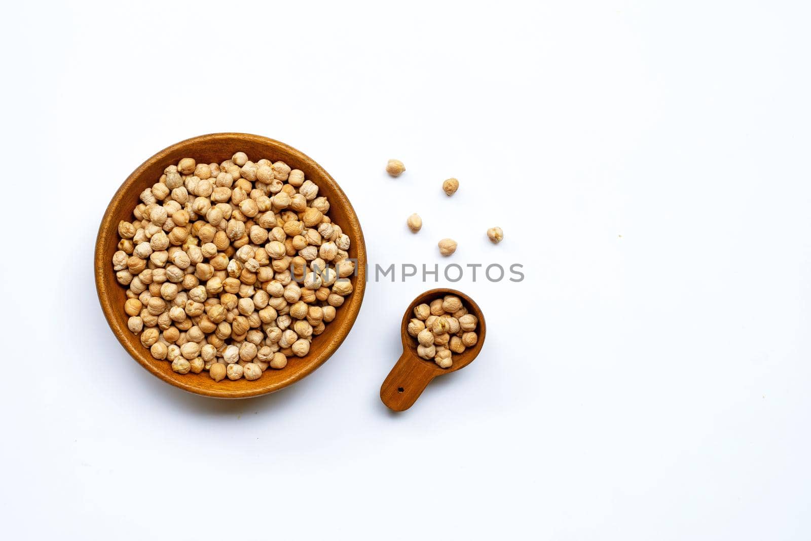Chickpeas on white background. Top view