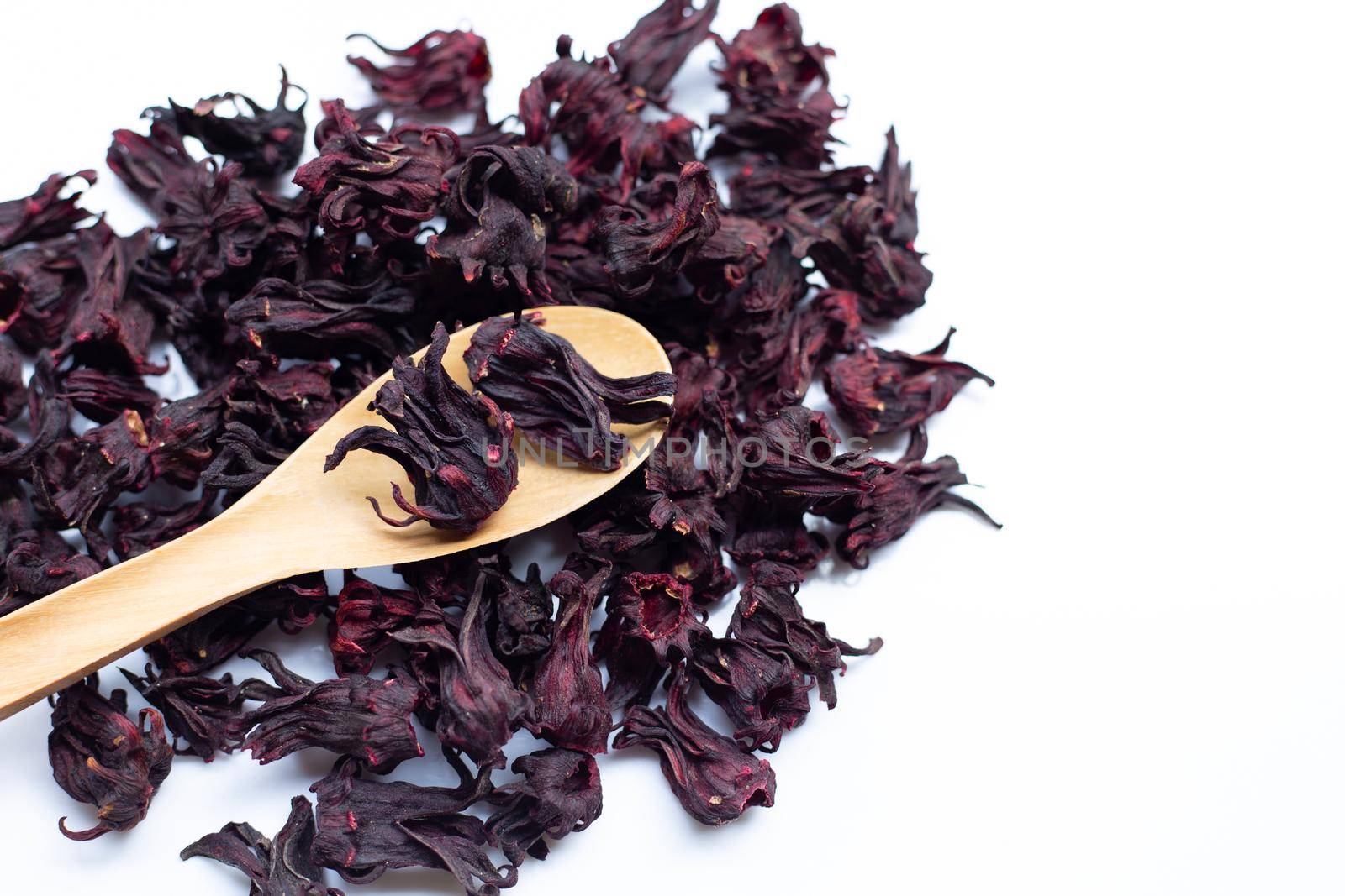 Dried roselle flower isolated on white background. 