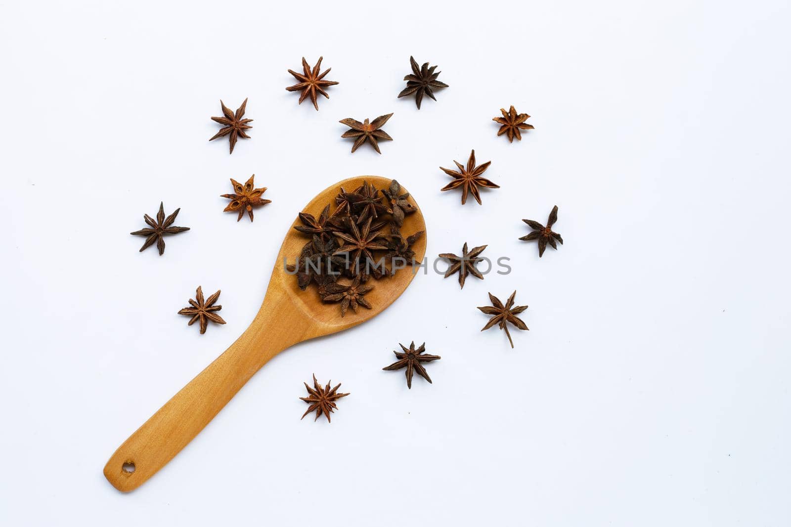 Star anis on white background. Top view