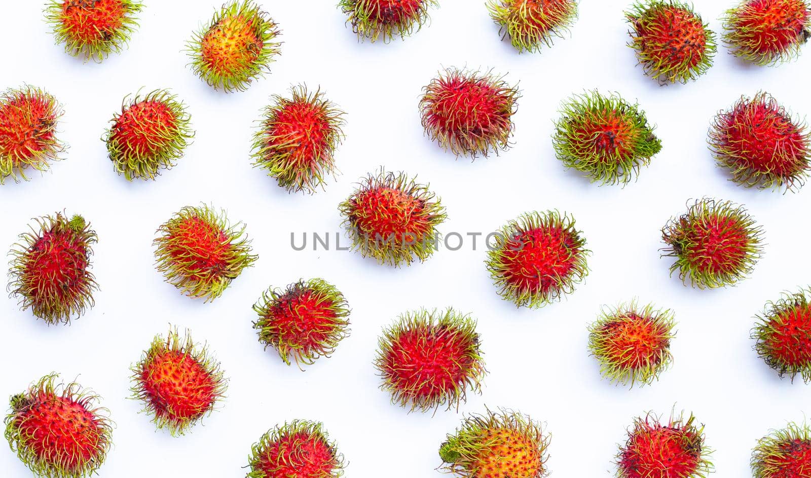 Rambutan isolated on white background. Top view