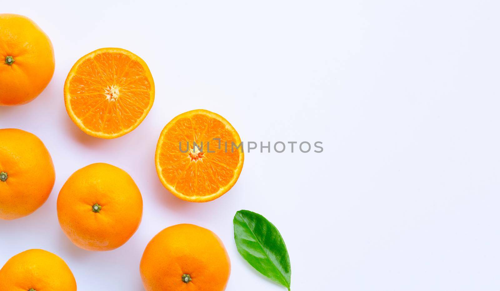 Fresh orange citrus fruit on white background.