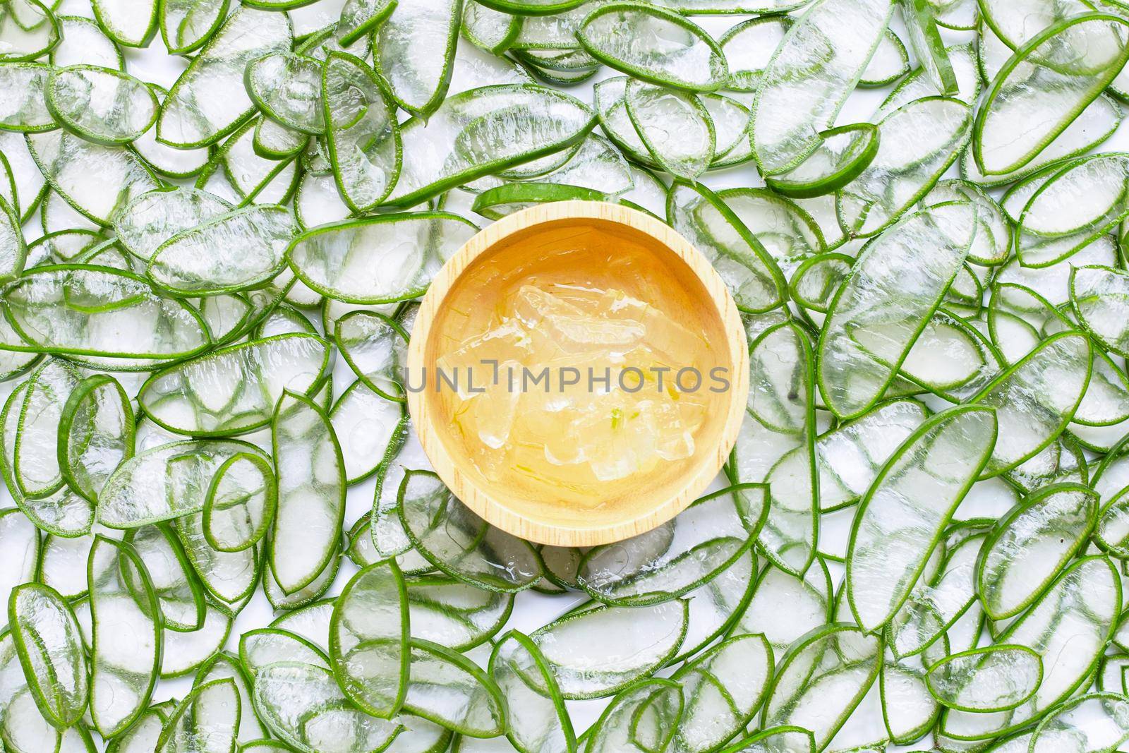 Aloe vera is a popular medicinal plant for health and beauty. Top view