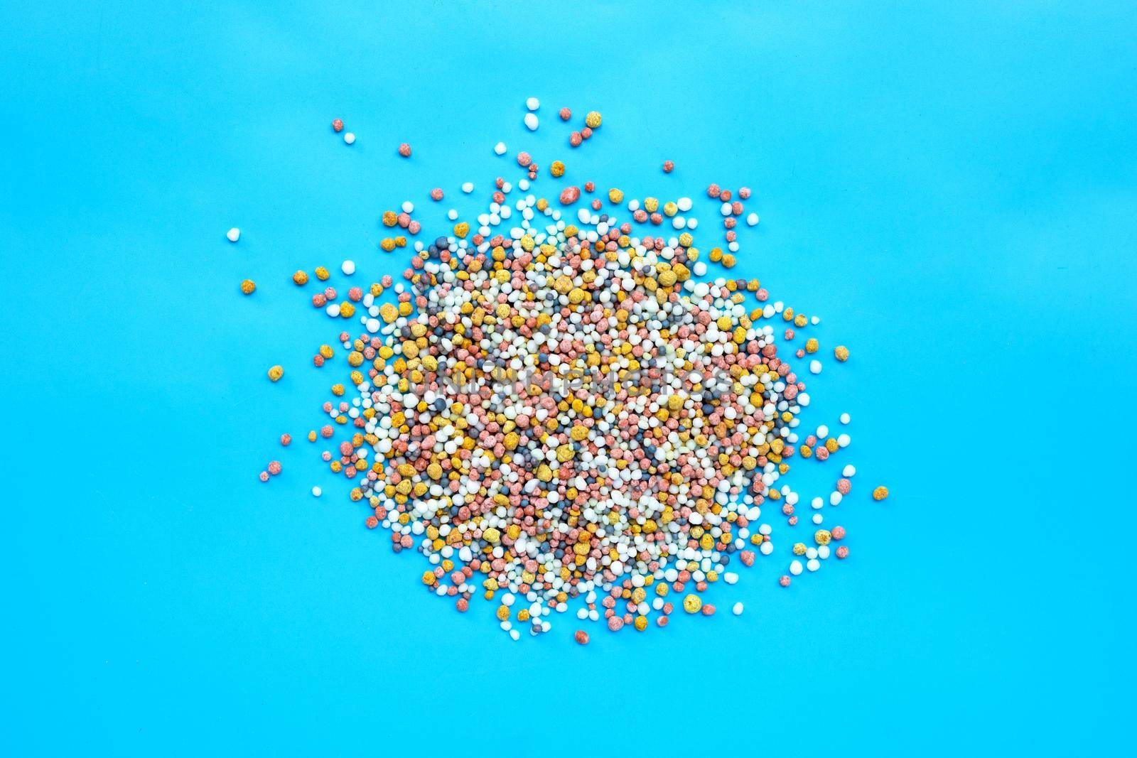 Chemical fertilizer for planting and plantation. Top view