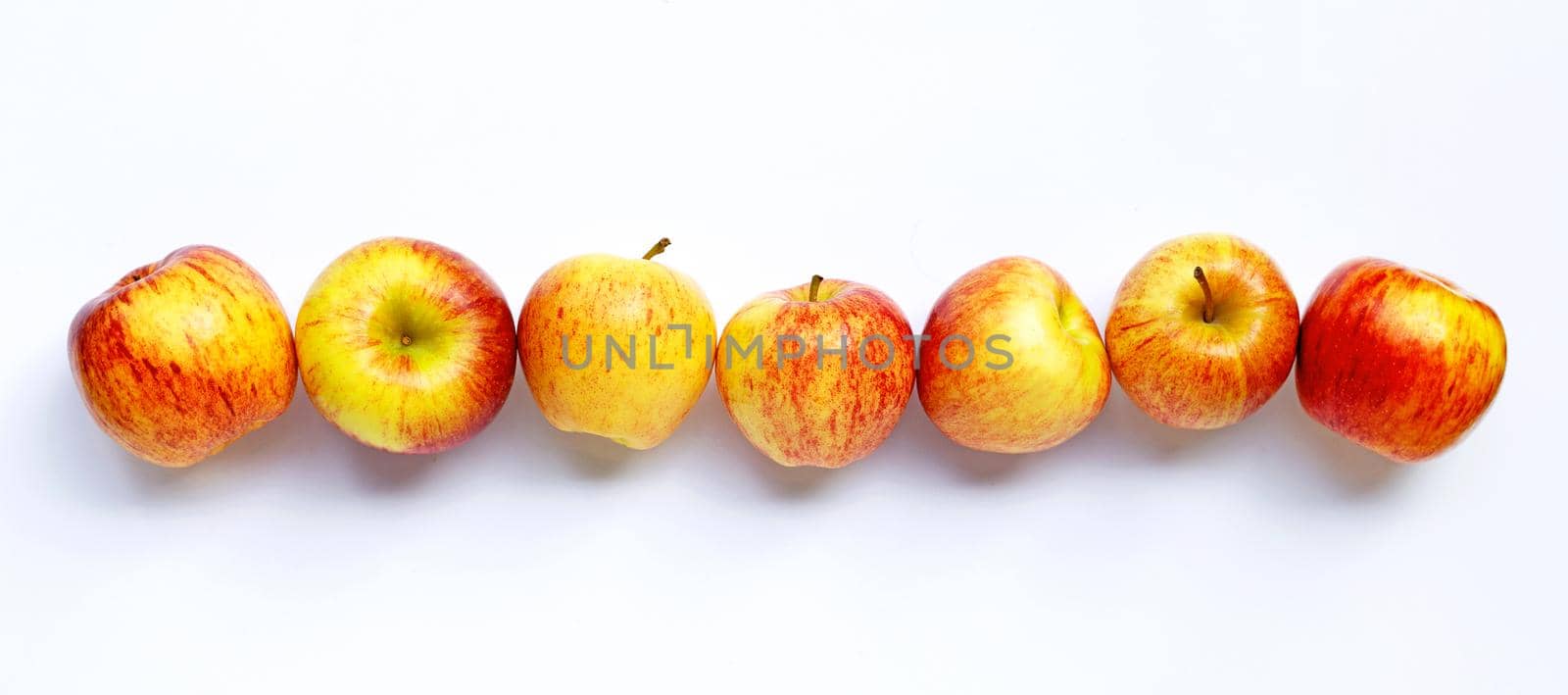 Ripe apples on white background. Top view