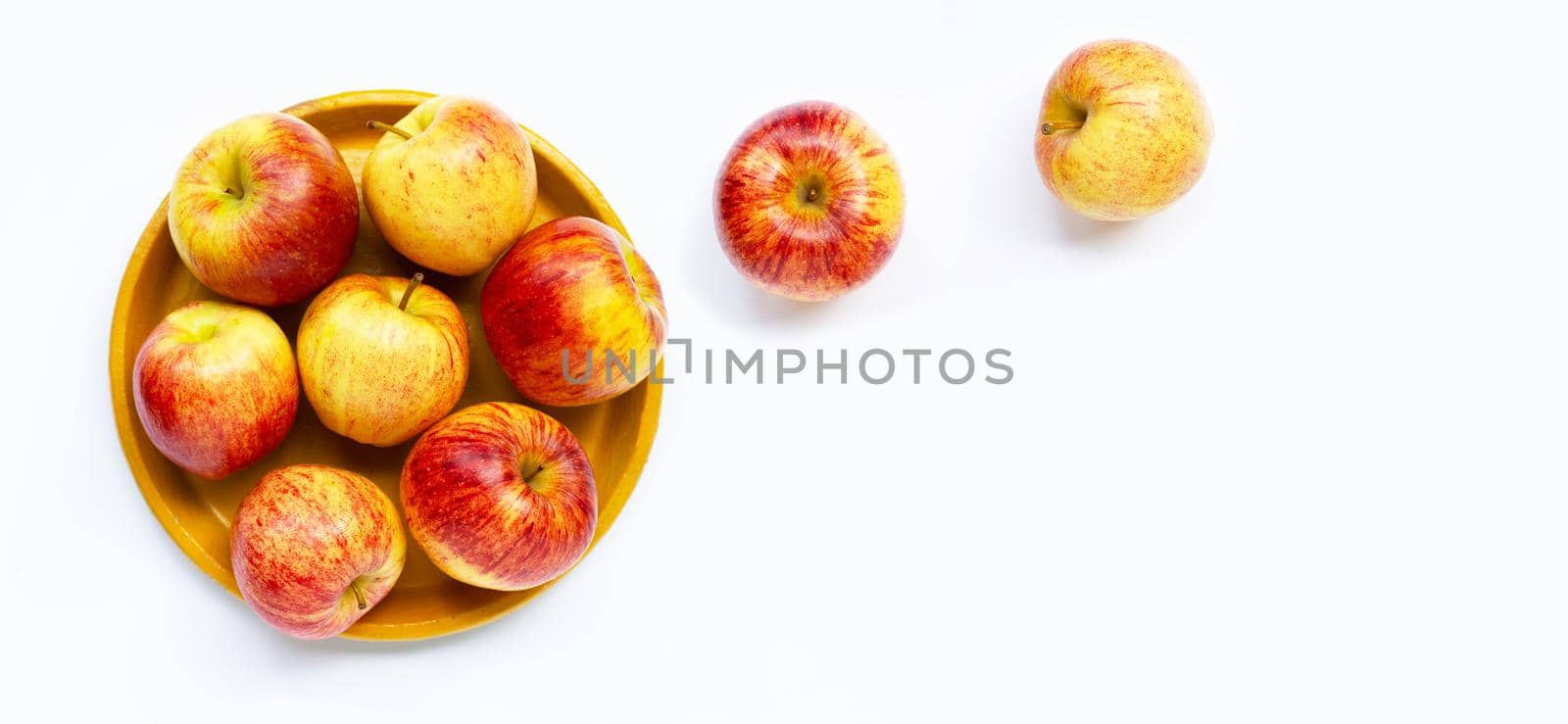 Ripe apples on white background. Top view