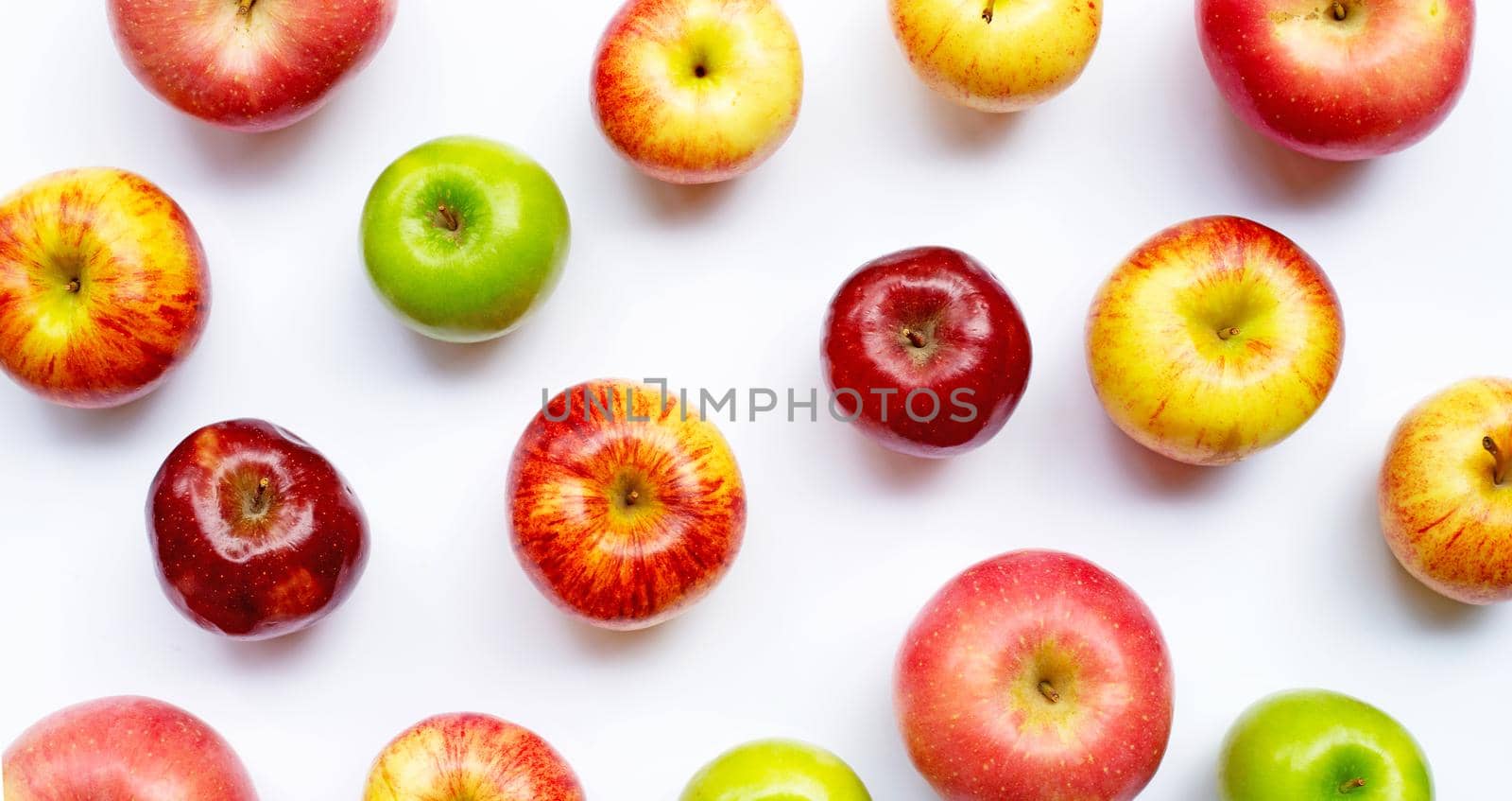 Ripe apples on white background. Copy space