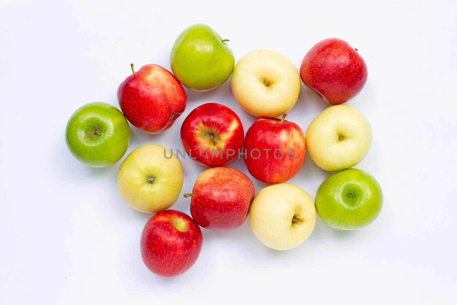Fresh apples on white background. Top view