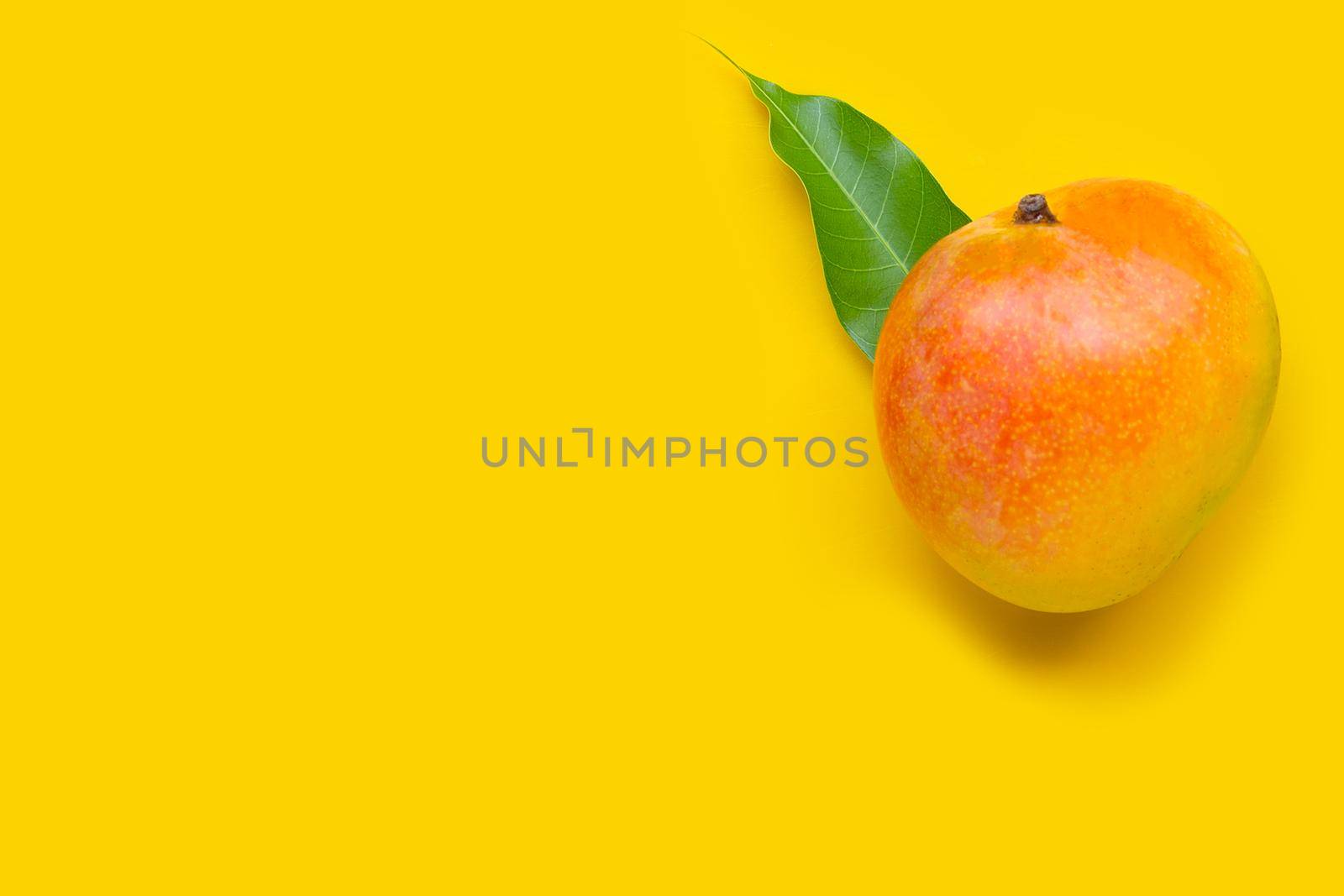 Tropical fruit, Mango on yellow background. Top view