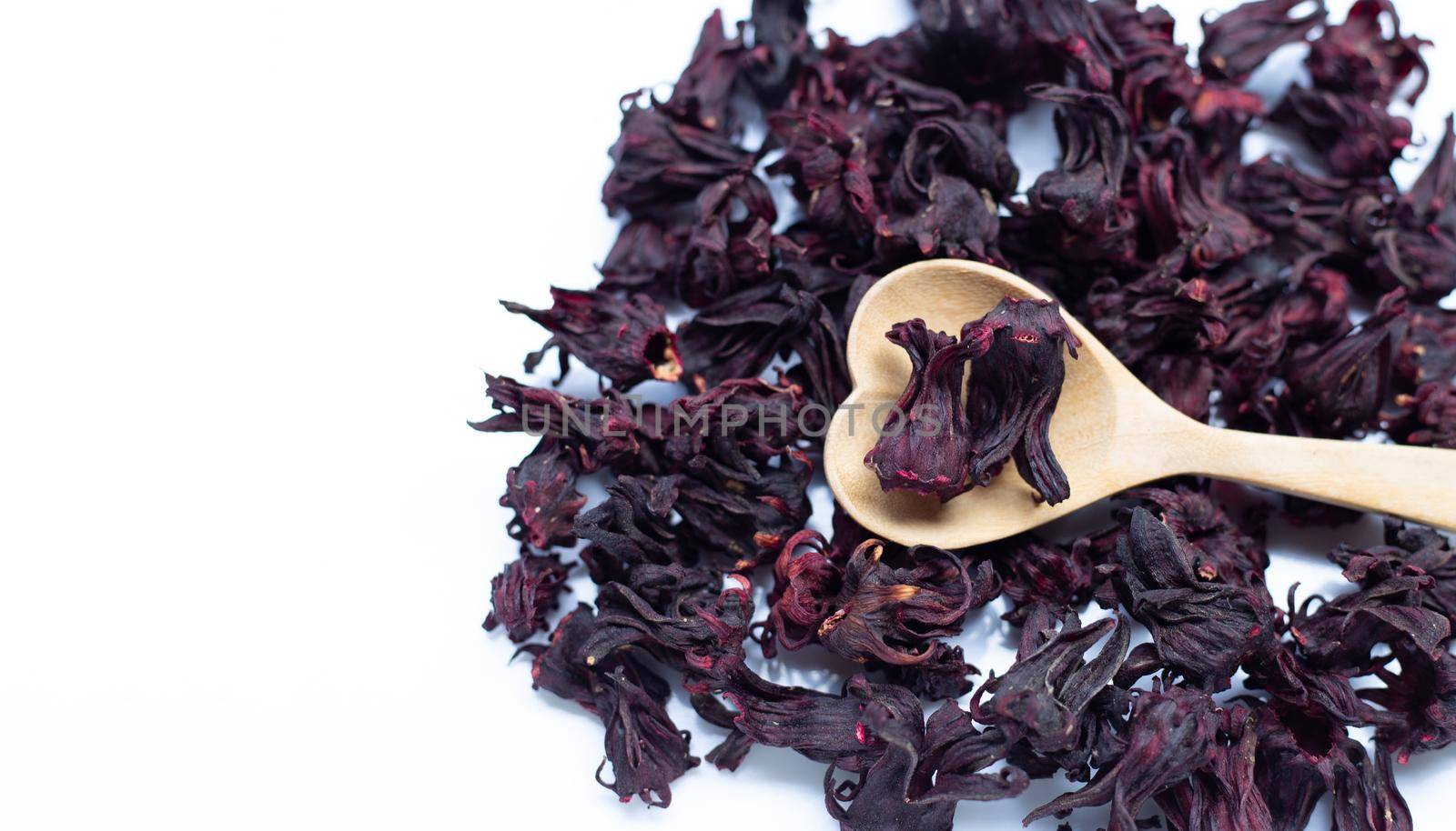 Dried roselle flower isolated on white background.