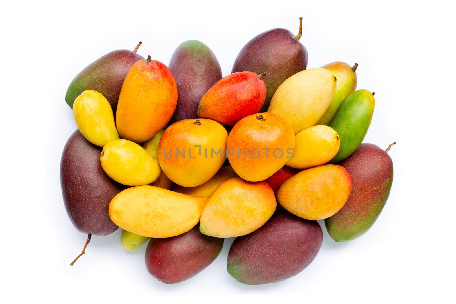 Tropical fruit, Mango  on white background. Top view