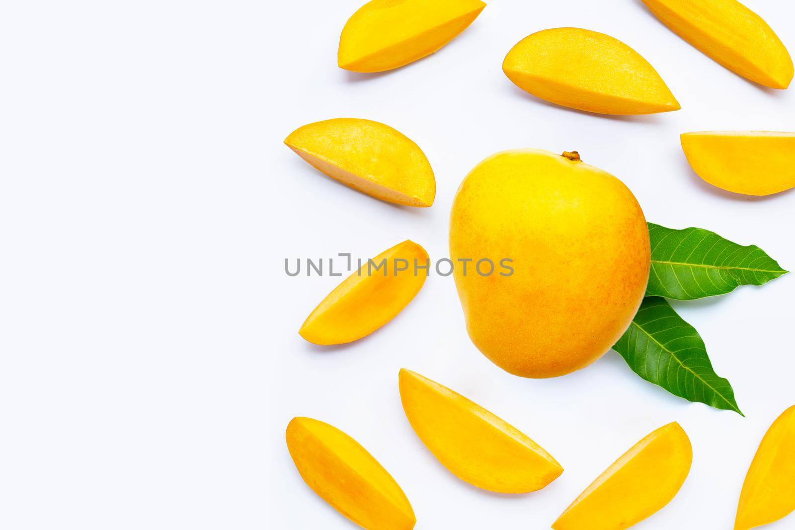 Tropical fruit, Mango  on white background. Top view