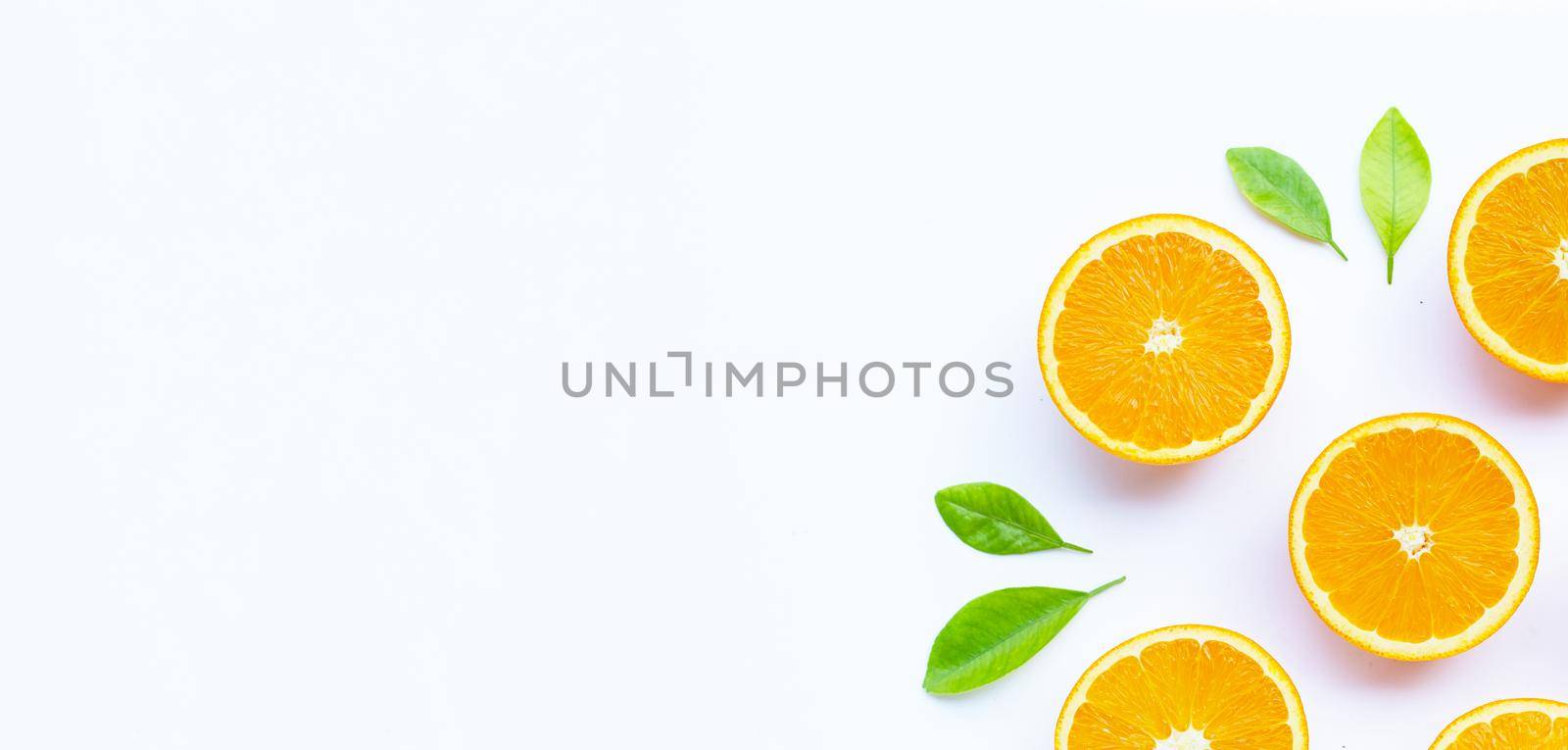 High vitamin C, Juicy and sweet. Fresh orange fruit on white background.