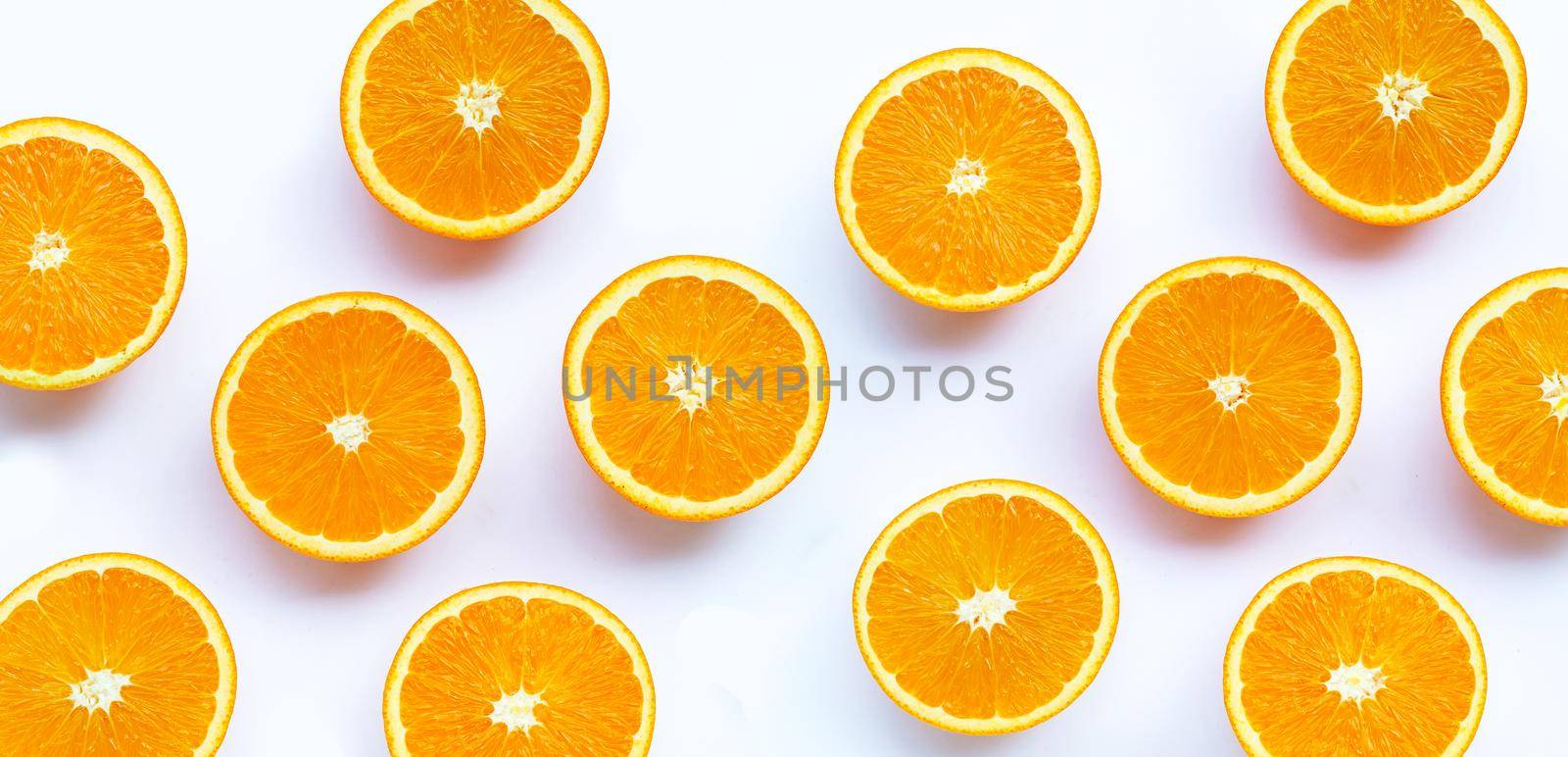 High vitamin C, Juicy and sweet. Fresh orange fruit on white background.